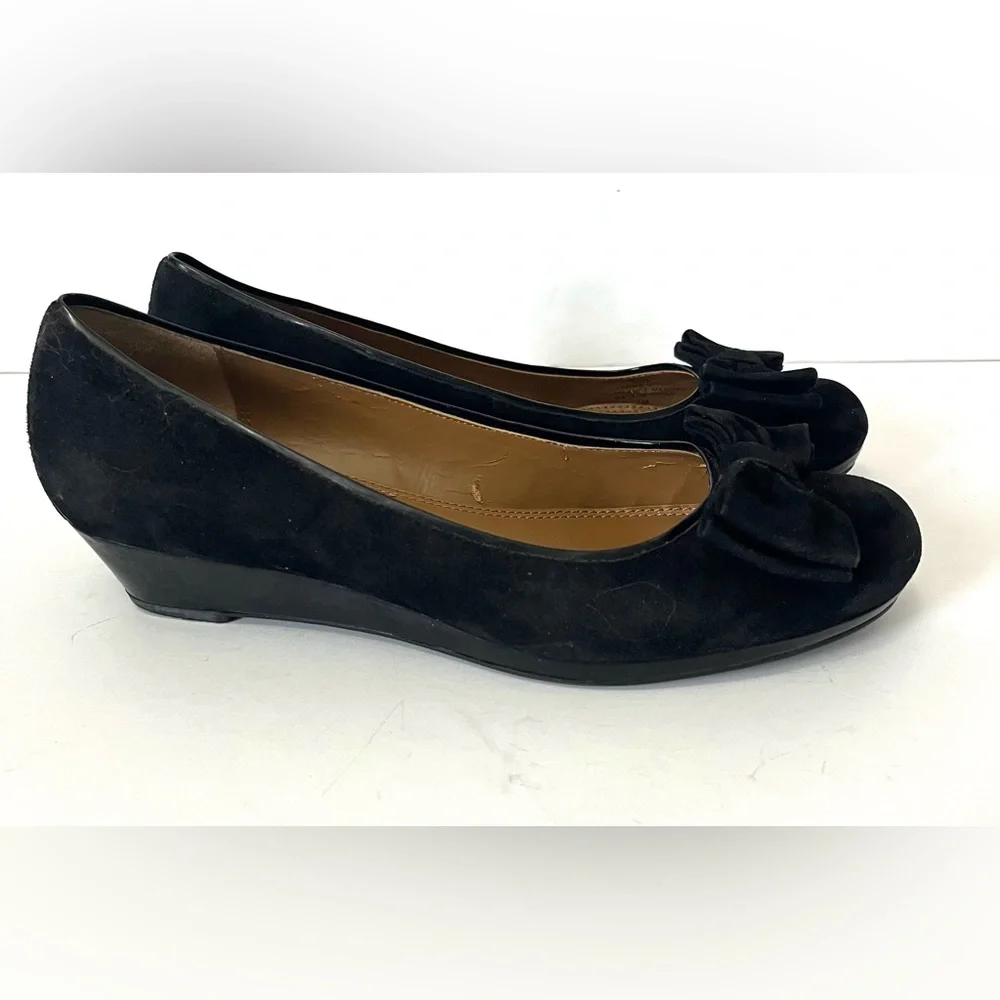 Tahari Black Suede Leather Flats Black Suede Bows Shoes Flats Low Heel Size 7